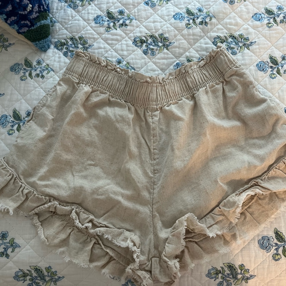 Aerie Ruffle Hem Linen Short